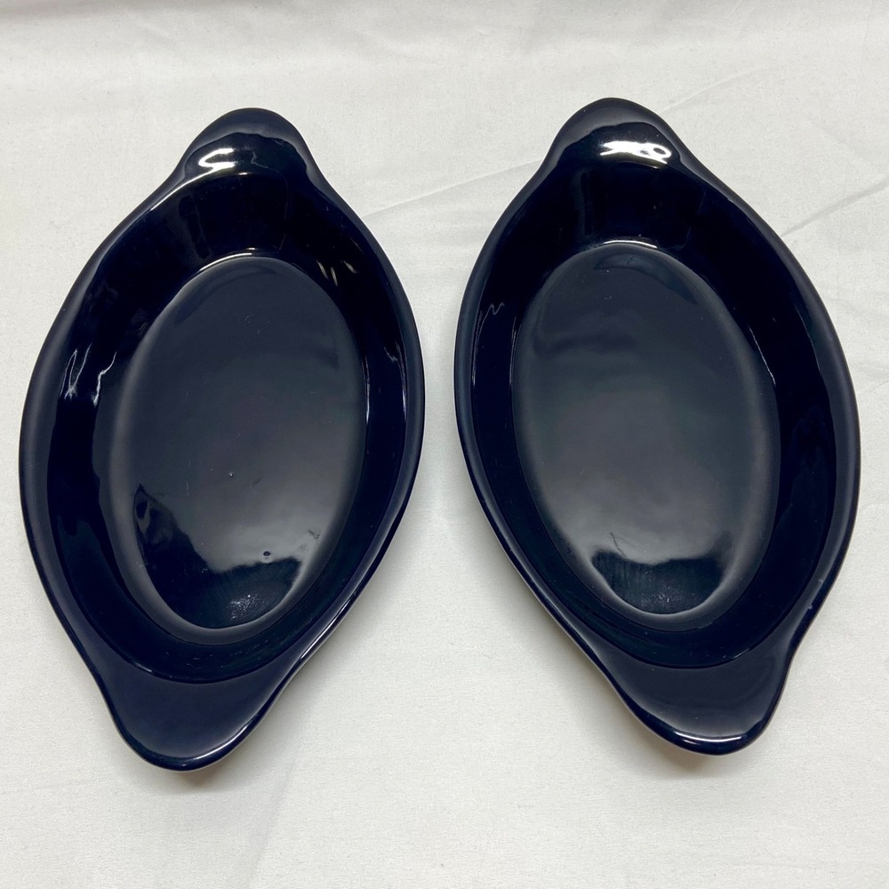 Cobalt Blue‎ Au Gratin Casserole Dishes 9" Oval Bake Oven Serveware Trays 2 Set
